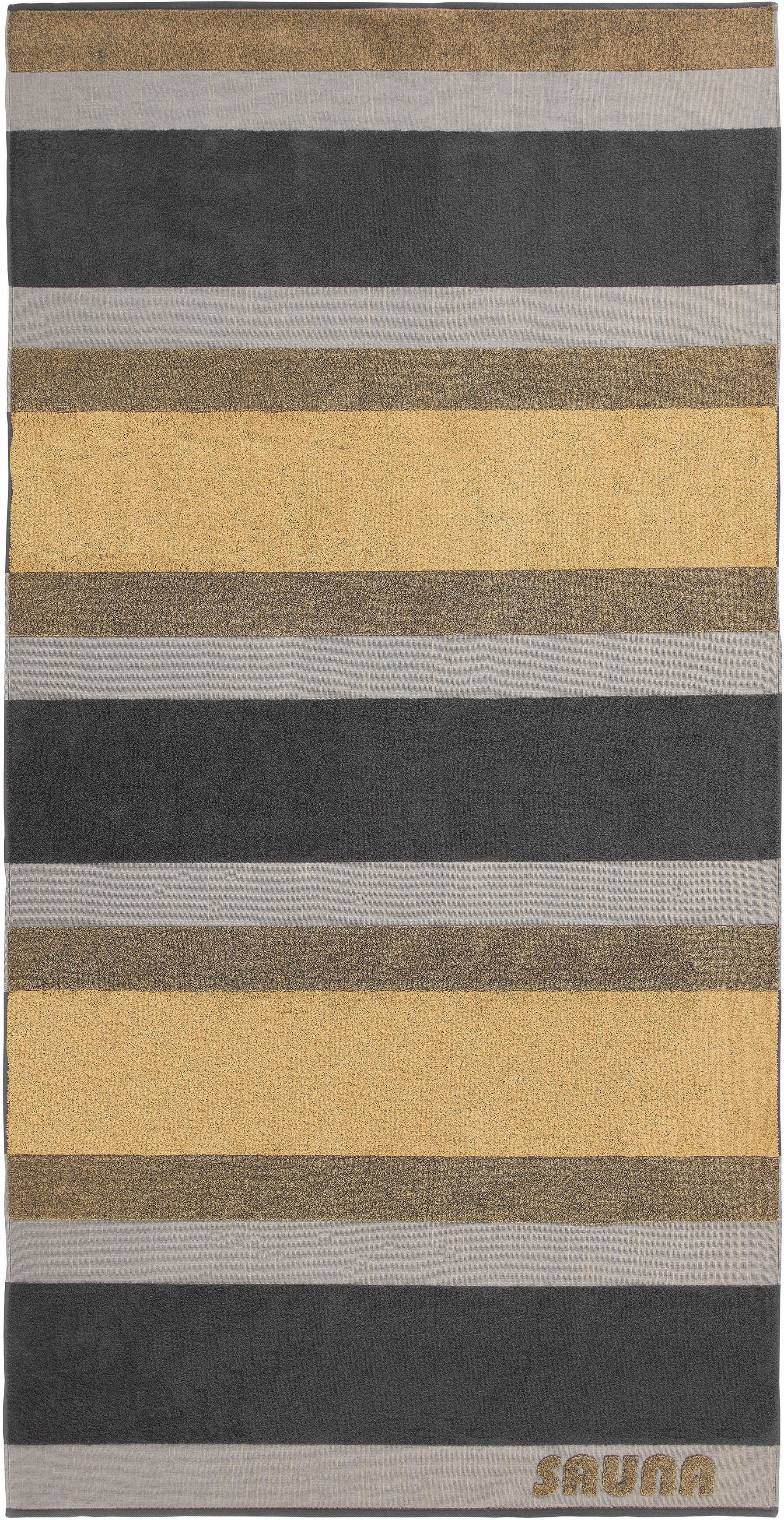 Saunatuch DYCKHOFF "Saunatuch SaunaStripe", gold, B:100cm L:200cm, Walkfrottee, Obermaterial: 100% Baumwolle, Handtücher, Saunatuch gold B/L: 100cmx200cm, 1 Stk., Walkfrottee