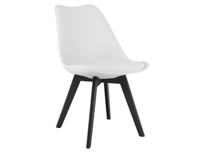 Chaise design Mark blanche avec pieds noirs et coussin