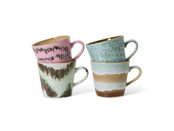 HKliving - 70's Cappuccino Tassen, 330 ml, dada (4er-Set)