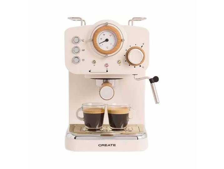 CREATE Thera Matt Retro crema Halbautomatische Kaffeemaschine – Siebträgermaschine/Espressomaschine – creme