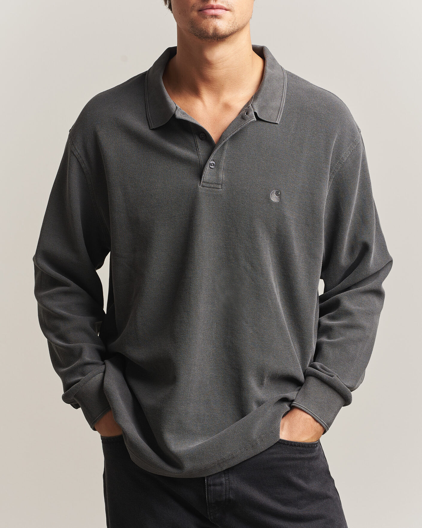 Carhartt WIP Long Sleeve Waffle Rugby Shirt Black men L Sort