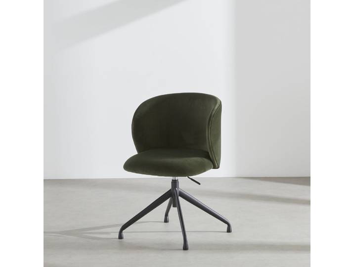 Chaise de bureau pivotante en velours vert kaki
