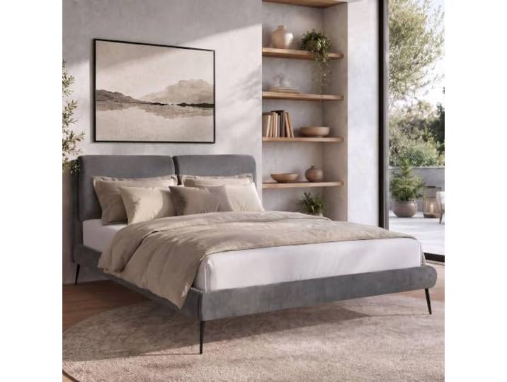Polsterbett NUIT 160x200 cm Doppelbett (Wind 21), mit Matratze Mediro Core) Abnehmbares Kopfteilkissen, Waschbares Kissen, Stoffbett, 160x200