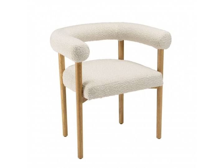 MACABANE GASTON - Chaise tissu bouclette dossier arrondi pieds bois blanc
