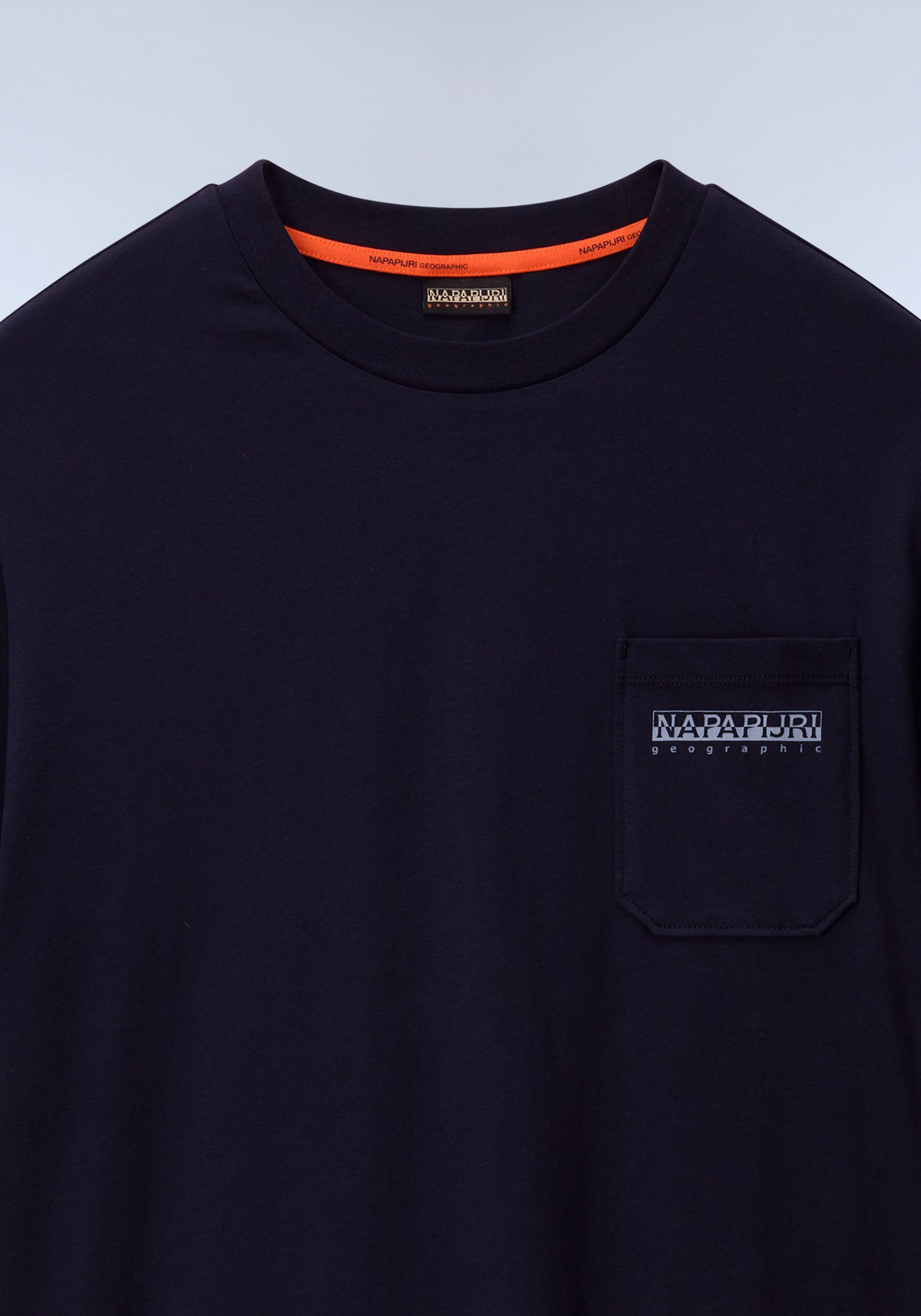 T-Shirt NAPAPIJRI "S-FANES", Herren, Gr. XL, blau (blu marine), Web, Obermaterial: 100% Baumwolle, unifarben, normal, Rundhals, eingesetzt abgesteppte Kante, Shirts T-Shirt, mit Brusttasche, Kurzarm, normale Länge, unifarben, aus Baumwolle blu marine XL