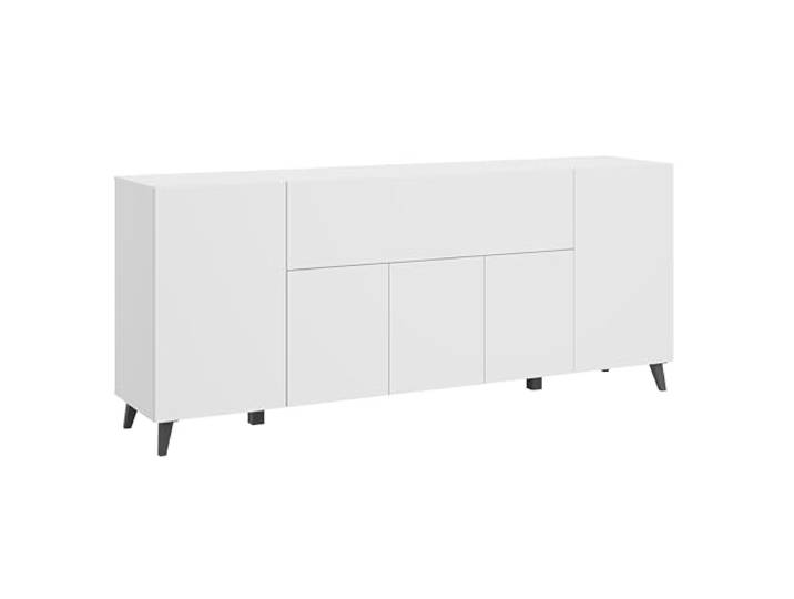 MINIO go for it - Kommode LOKET, 180 cm Sideboard Standkommode, Wohnzimmermöbel, Farbe: Weiß matt / schwarze Füße