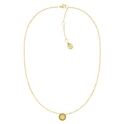 Kette mit Anhänger TOMMY HILFIGER "Schmuck Edelstahl Halsschmuck Ankerkette CRYSTAL", gelb (gelbgoldfarben, champagner), Halsketten, Damen, Edelstahl, L: 46, Edelstahlkette, mit Glasstein