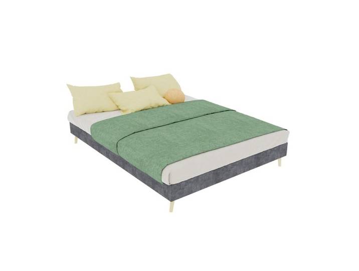 Cadre de lit minimaliste moderne Tissu velouté gris Bas de profil bas Mobilier de chambre de style moderne 140x200 cm Gris