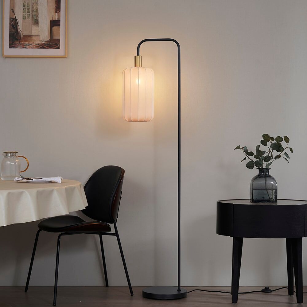 QAZQA Lampadaire japandi noir abat-jour doré beige Beige 28x161x40cm