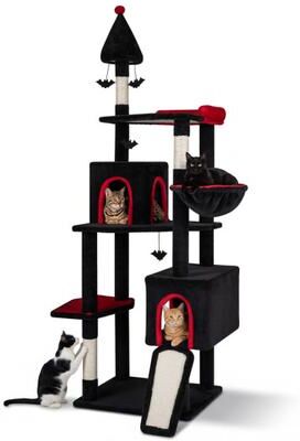 Costway 75 Inch Gothic Cat Tree with 2 Condos and Top Perch for Large Cats 20+ LBS-Black