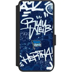 Nivocase Klapphülle für Samsung Galaxy S25 Handyhülle aus Kunst Leder NIVOflip schwarz Graffiti Hertha BSC (Samsung Galaxy S25), Smartphone Hülle, Schwarz