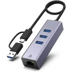 Générique USB-A/C 3,1 GIGABIT ETHERNET W/ CONVERTER USB-C (USB, USB-C, RJ45 Gigabit Ethernet (1x)), Netzwerk Adapter, Silber