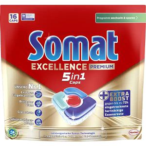 Somat Spülmaschinentabs Excellence Premium 5in1, kraftvolle Tiefenreinigung, brillanter Glanz, 16 Tabs