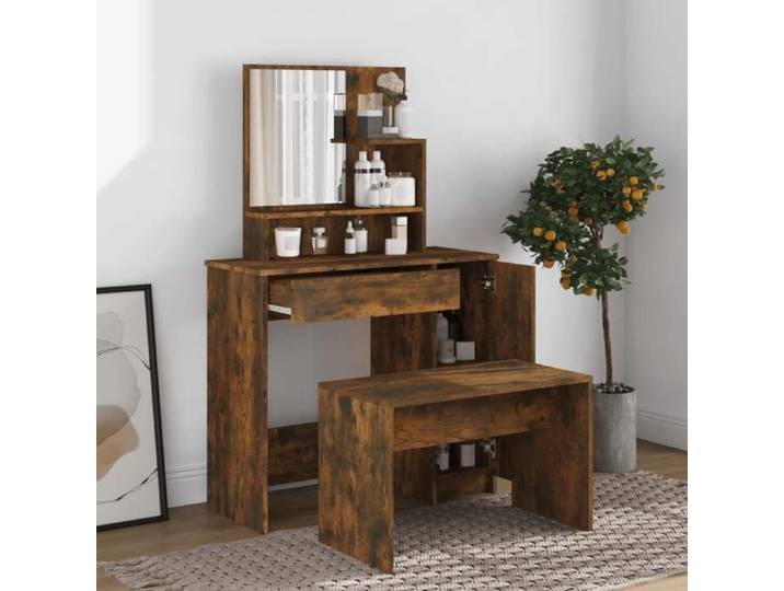 Meilleures Table de Maquillage/Chambre Coiffeuse avec miroir - Chêne fumé 86 5x35x136 cm - HZ834473