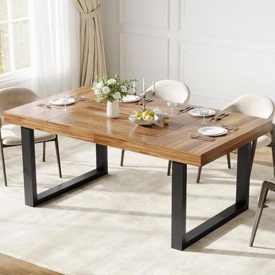 YUN "71"" Dining Table for 6-8, Wooden Table with Metal Legs"