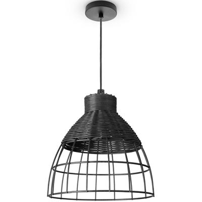 PACO HOME Pendelleuchte "PUCU", schwarz, Ø 22cm, Leuchten, Korb Lampe LED Hängeleuchte Rattan Esszimmerlampe Boho E27 Vintage, Pendelleuchte