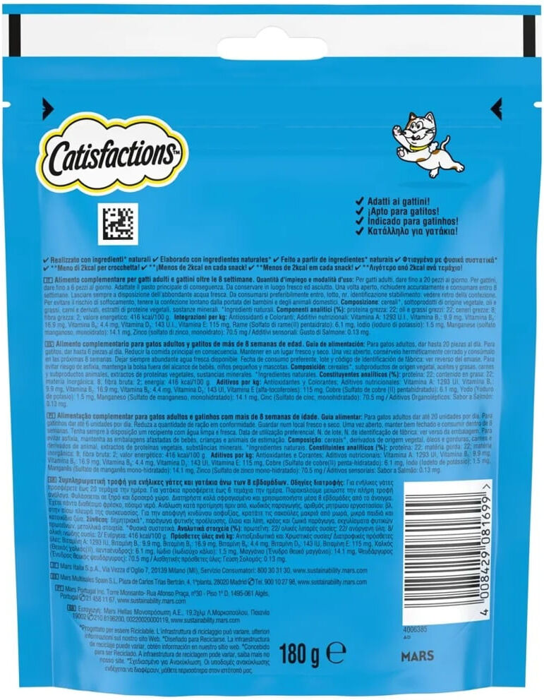 CATISFACTIONS Kit Risparmio 2x180G Catisfaction Snack Gatto SALMONE