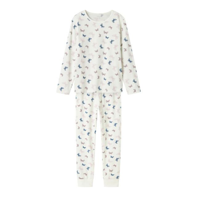 Name It Meisjes lange pyjama set nkfnightset vlinder print crème
