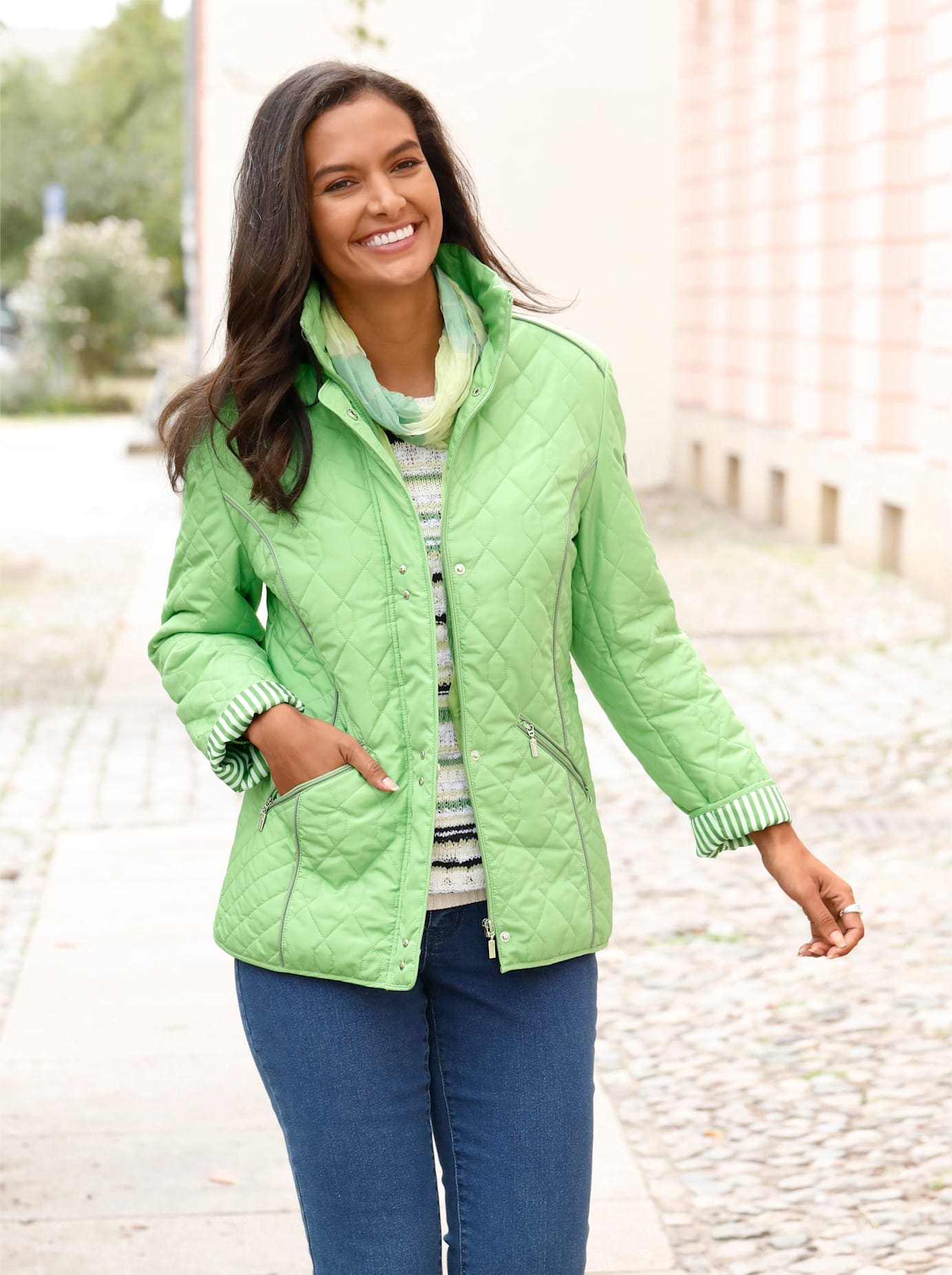 Steppjacke CASUAL LOOKS, Damen, Gr. 52, grün (apfel), 100% Polyester, unifarben, Jacken Steppjacke