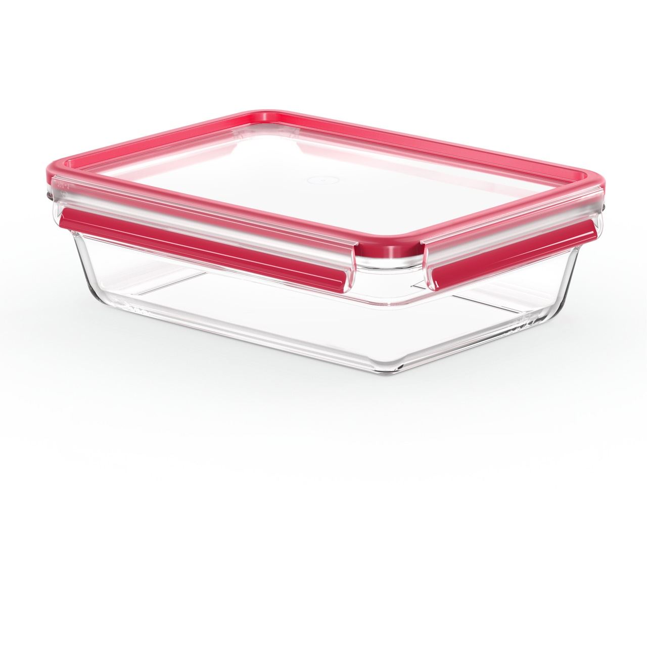 Emsa CLIP & CLOSE Glas-Frischhaltedose 2,0 Liter (transparent/rot, rechteckig)
