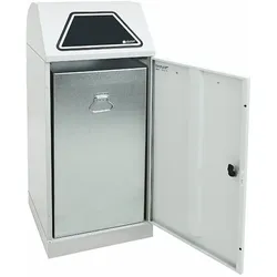 PROREGAL Abfallbehälter, verzinktem Stahleinsatz, 120L, HxBxT 110x45x45cm, Brandschutzklasse A1, Lichtgrau, Klappenaufkleber 4 Farben