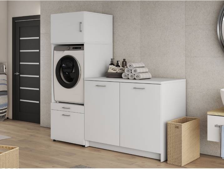 Meuble WASHING 1 machine avec meuble bas blanc avec 1 surmeuble