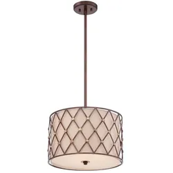 Hängeleuchte Deckenlampe Pendelleuchte Stahl Leinen D 40,6 cm 3 Flammig Kupfer