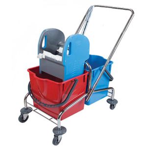 Böttcher-AG Reinigungswagen Clean, Doppelfahrwagen, mit Presse & 2 Eimern 18 Liter