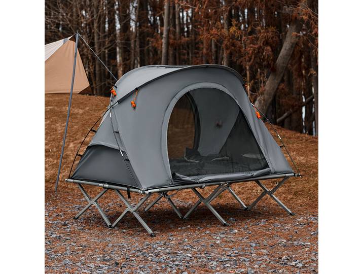SoBuy OGS60-L-HG Lit de Camp Pliant, Tente de Camping en Alu, Voyage Camping avec Toit, Sac de Couchage, Matelas Gonflable, Sac de Transport