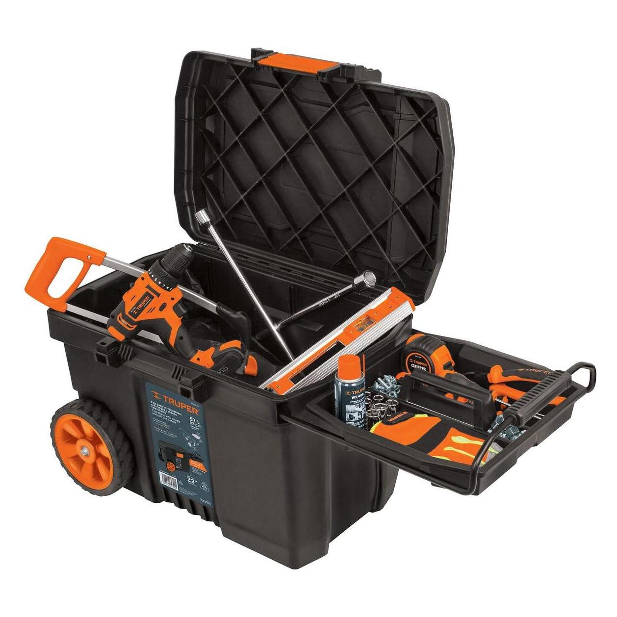 Truper Industrieller Kunststoff-Werkzeugkasten - 57 Liter - mit Rädern (52943753)