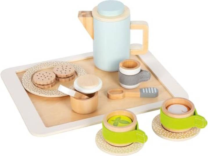 small foot houten koffie- en theeset, 15-delig keukenspeelgoed, rollenspel voor kinderen vanaf 2 jaar, 12484