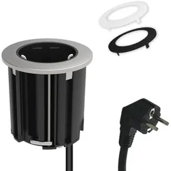 kalb   Einbausteckdose 230V Tischsteckdose 54mm rund für Montage in und an Möbeln / Platten, mit EU-Stecker, inkl. farbiger Blenden