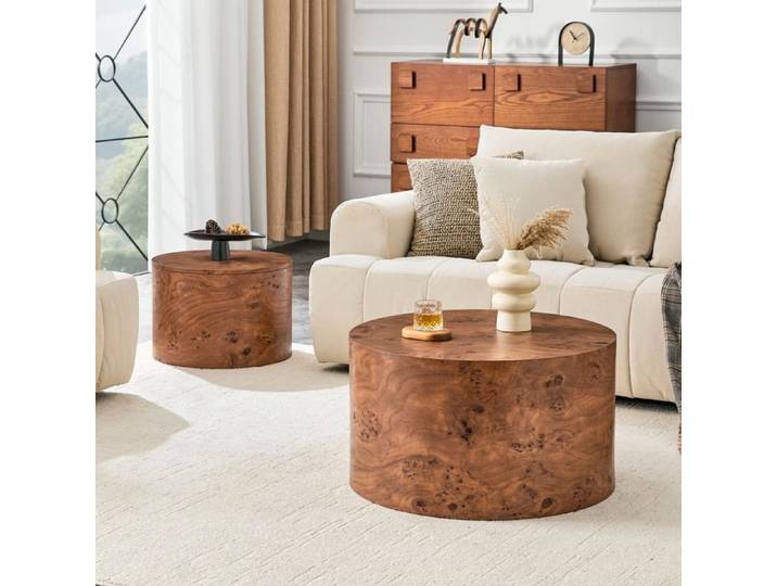 Table basse ronde de 2 set équipé de espace de rangement Diamètre d'environ 62 Table en bois Nesting table MDF Marron