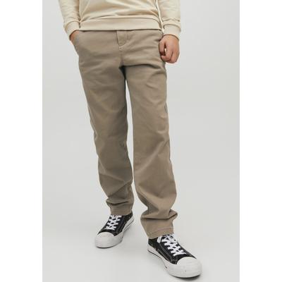 Chinos JACK & JONES JUNIOR "JPSTMARCO bequem, kombinierbar, mittlere Taille", Jungen, Gr. 152, N-Gr, beige, Web, Obermaterial: 98% Baumwolle, 2% Elasthan, unifarben, bequem lang, Hosen, unifarben, modisch, regular fit, Web