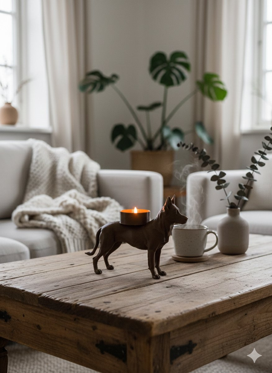 Hunoba Creative Duitse herder waxinelichthouder met LED-licht - Bruin