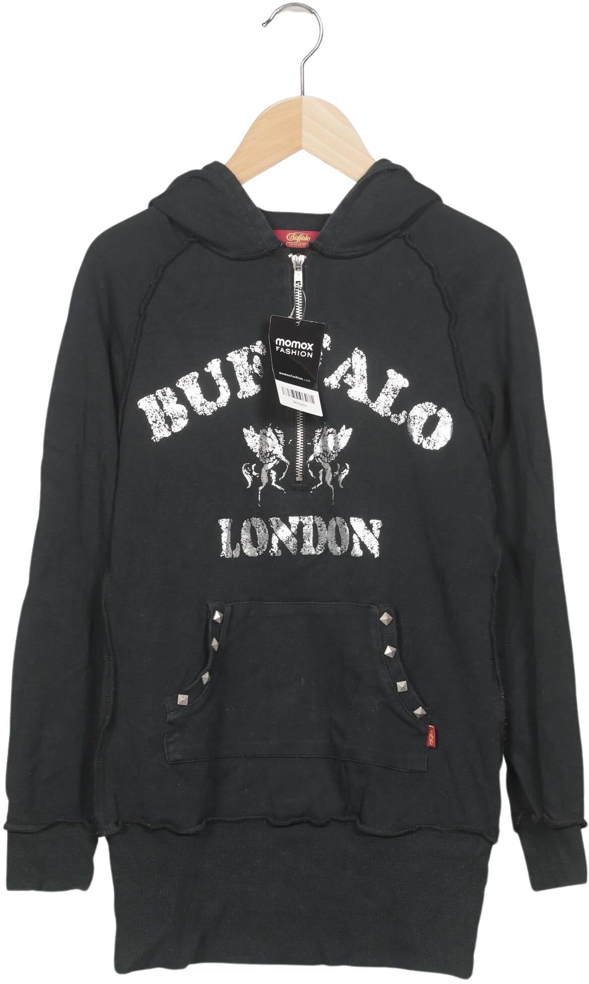 Buffalo London Damen Kapuzenpullover, Schwarz, Gr. EU 34, Baumwolle - Second Hand