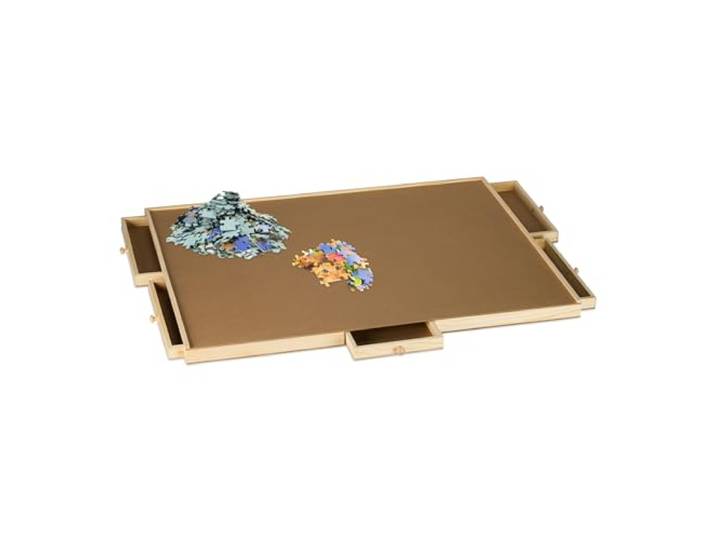 Relaxdays puzzelbord, met 6 lades, voor puzzels met 1500 stukjes, blijft goed liggen, puzzeltafel hout, natuur