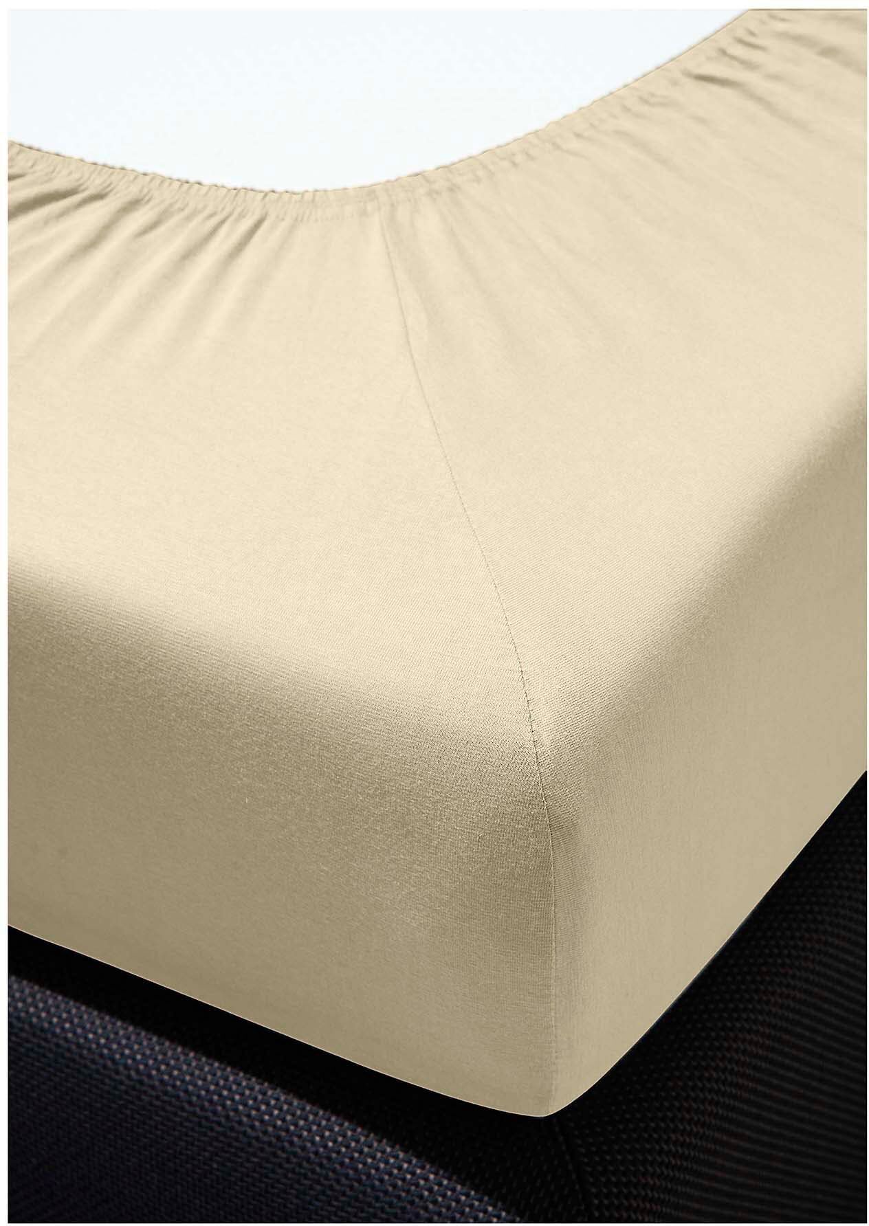 Spannbettlaken BIERBAUM "Jersey", beige (natur), 1 Stk., Jersey, 140-160x190-220 30cm, Jersey, Obermaterial: 95% Baumwolle, 5% Elasthan, Bettlaken, Spannbettlaken, 95 % Baumwolle und 5 % Elasthan für optimale Weichheit und Dehnbarkeit natur 1 Stk., Jersey