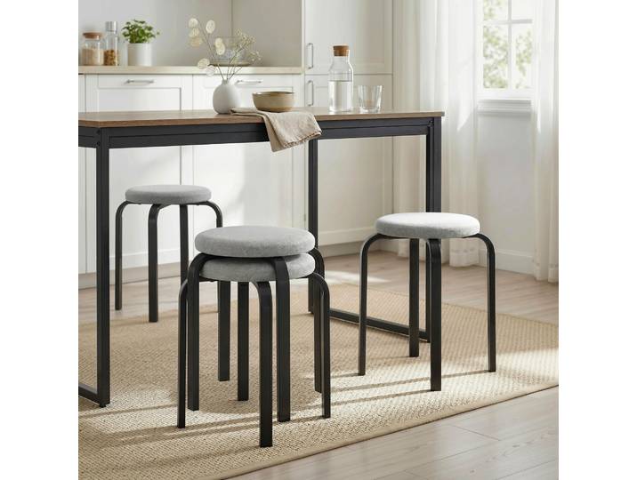 HOMCOM Tabourets Ronds Modernes Sans Dossier Lot de 4 Gris Cuisine