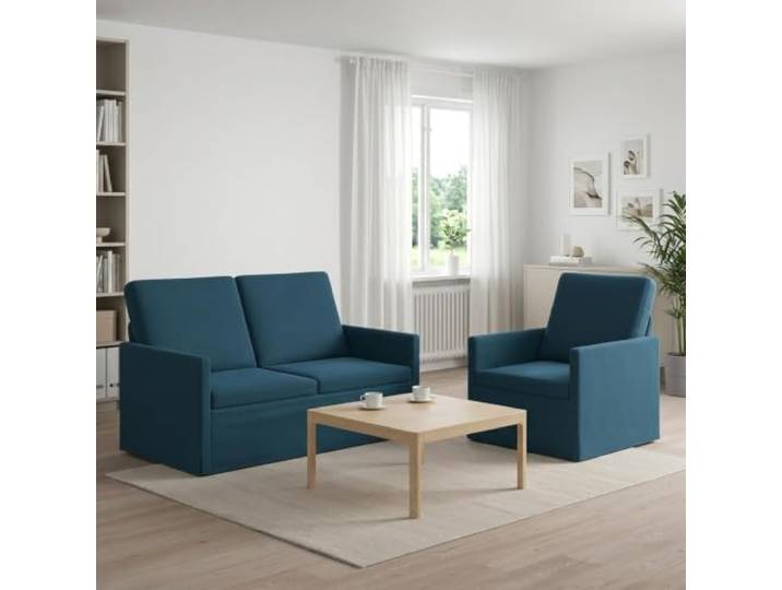 Sofa-Set 2 Stück Blau Samt Metallrahmen Kissenrücken-Design,Schaum-Faser-Füllung,Innenbereich,Wohnzimmer,Arbeitszimmer,zeitloses Design