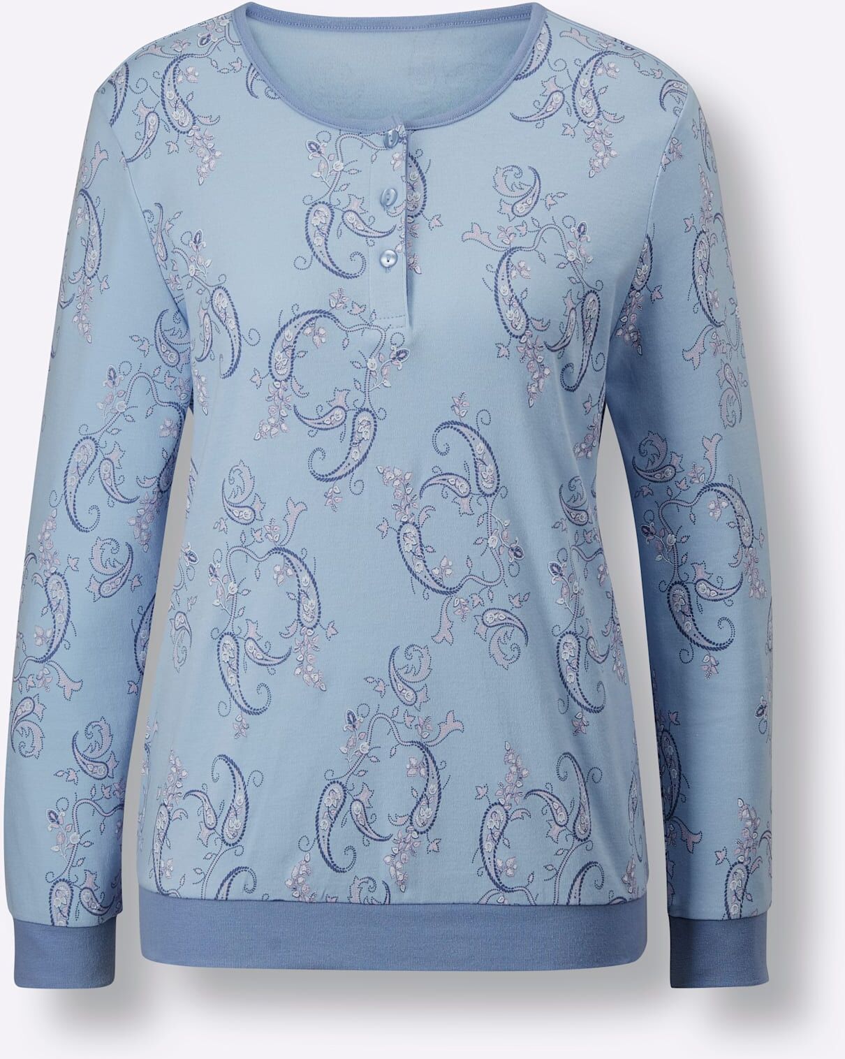 Schlafanzug WÄSCHEPUR, Damen, Gr. 52/54, blau (bleu), 100% Baumwolle, Homewear-Sets Schlafanzug bleu 52/54