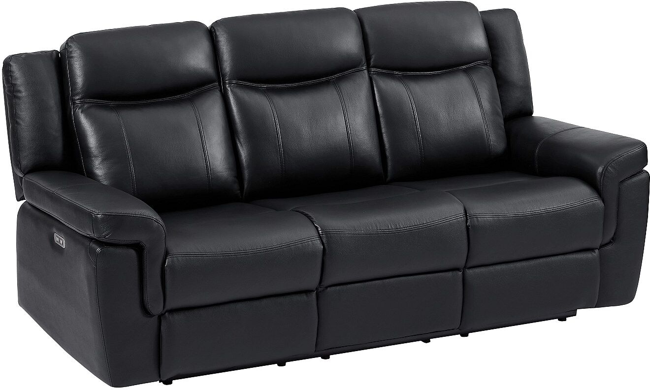 Vente-unique Relaxsofa elektrisch 3-Sitzer - Leder - Schwarz - mit Getränkehalter - KENNETH