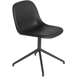 Muuto Fiber Side Chair, swivel base with return, easy leder schwarz / schwarz