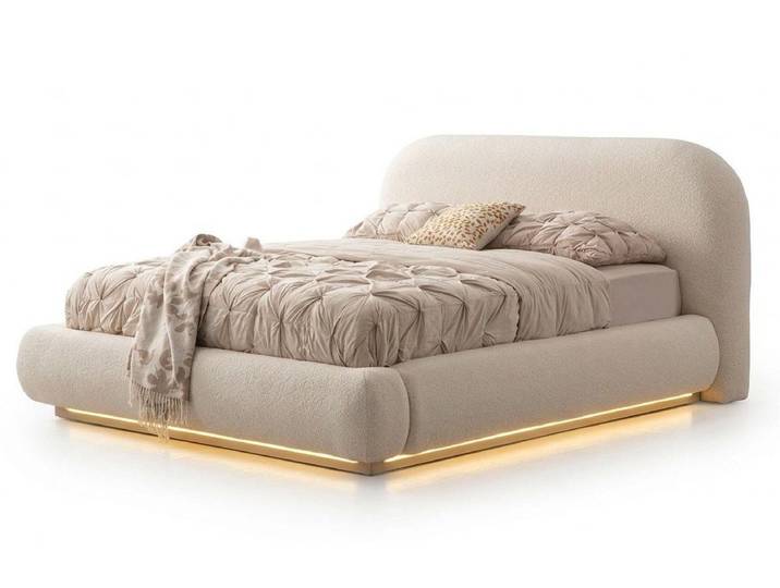 Xlmoebel Polsterbett Beige Polsterbett im modernen, schwebenden Design mit LED-Licht, Made in Europa