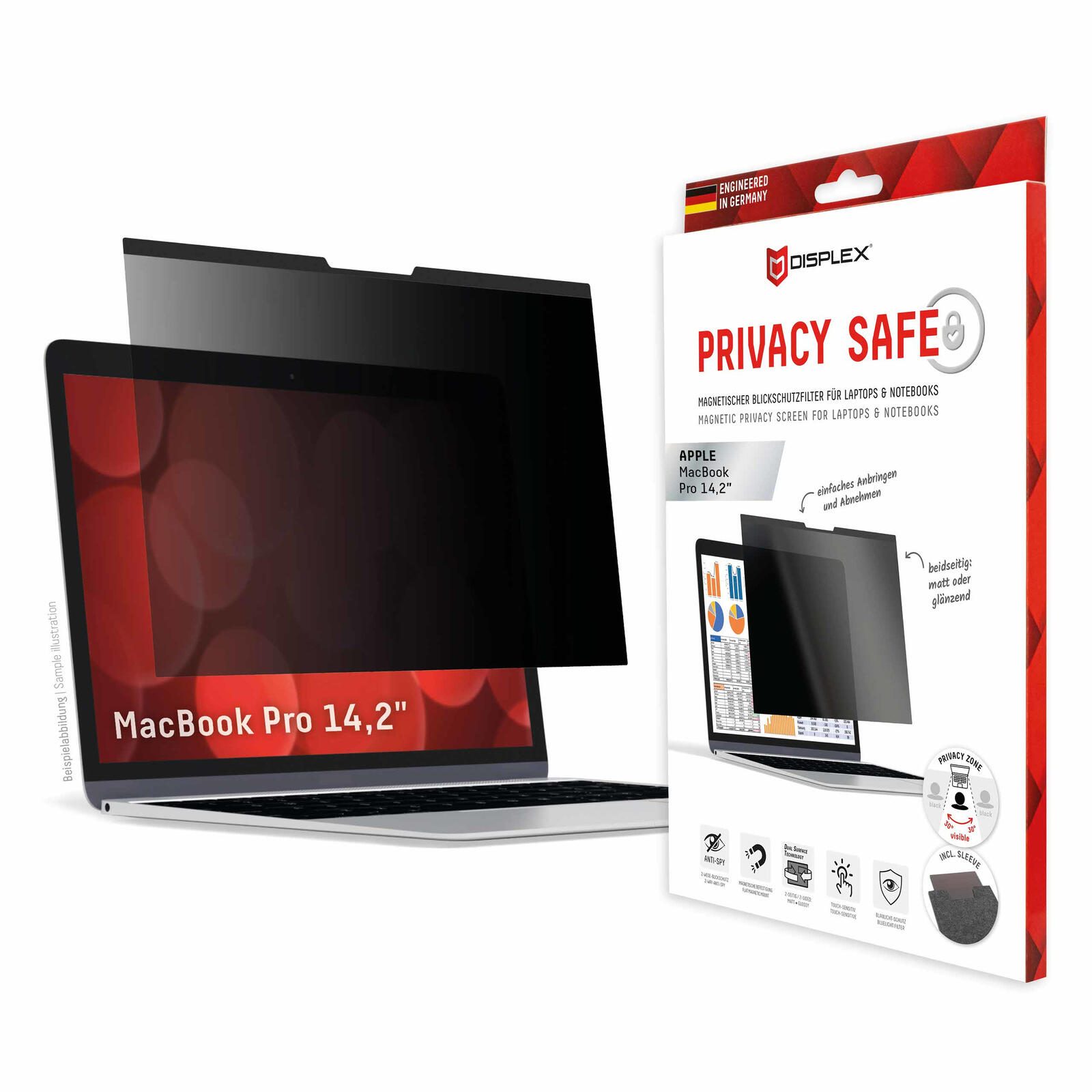 DISPLEX PRIVACY SAFE Magnetischer 2-Wege Blickschutzfilter für MacBook Pro 14,2‘‘ 1766