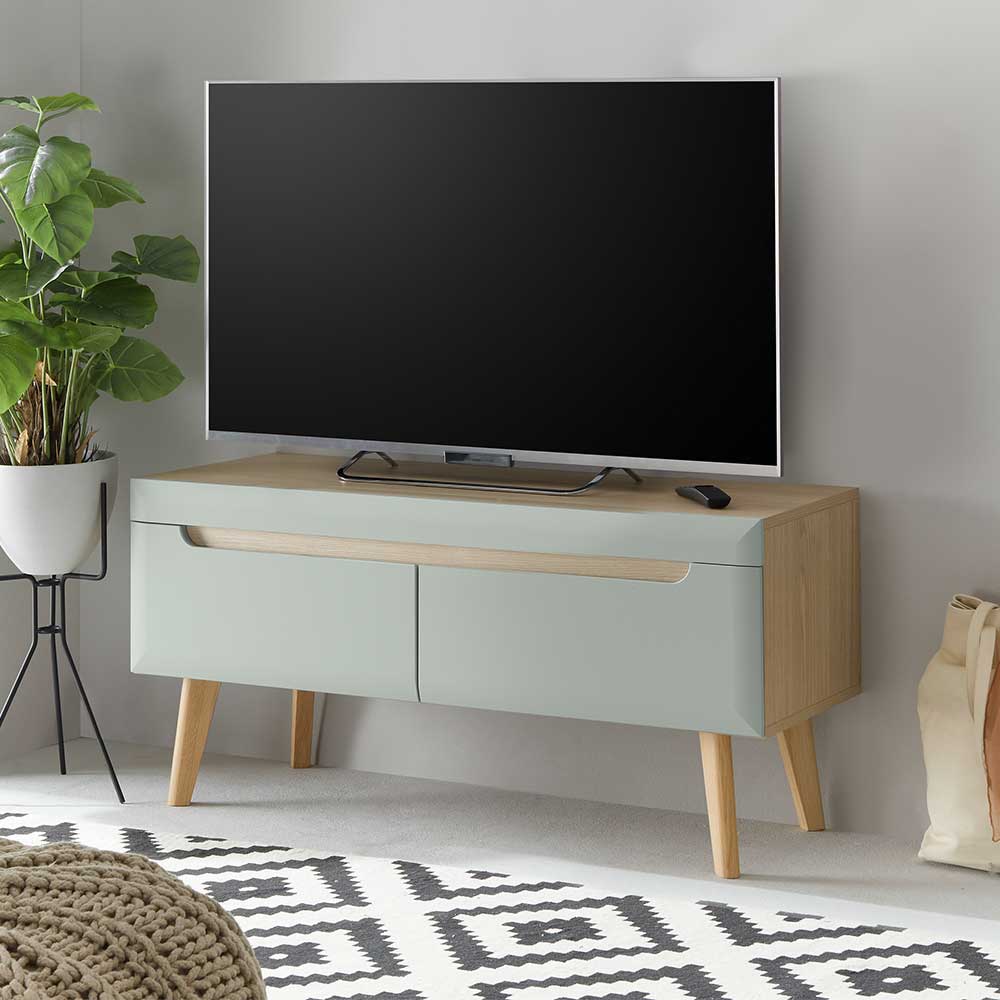 Pharao24.de TV Lowboard klein in Mintgrün Eichefarben
