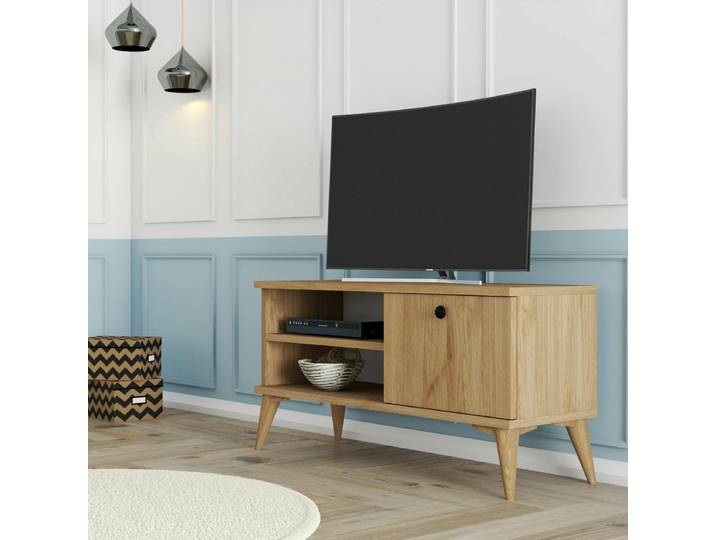 Petit meuble TV scandinave décor bois clair 1 porte UMEA