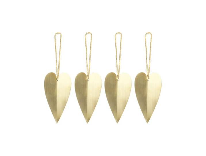 Ferm Living Décoration pour sapin de Noël Heart laiton Lot de 4