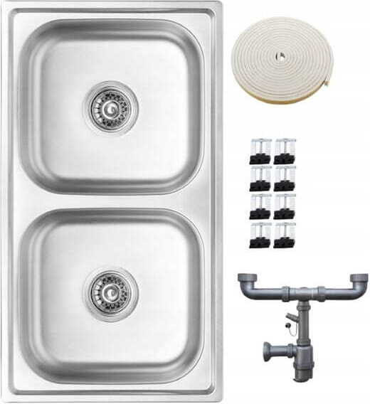 Kuchinox RVS inbouwspoelbak met 2 bakken, 78 x 43 cm