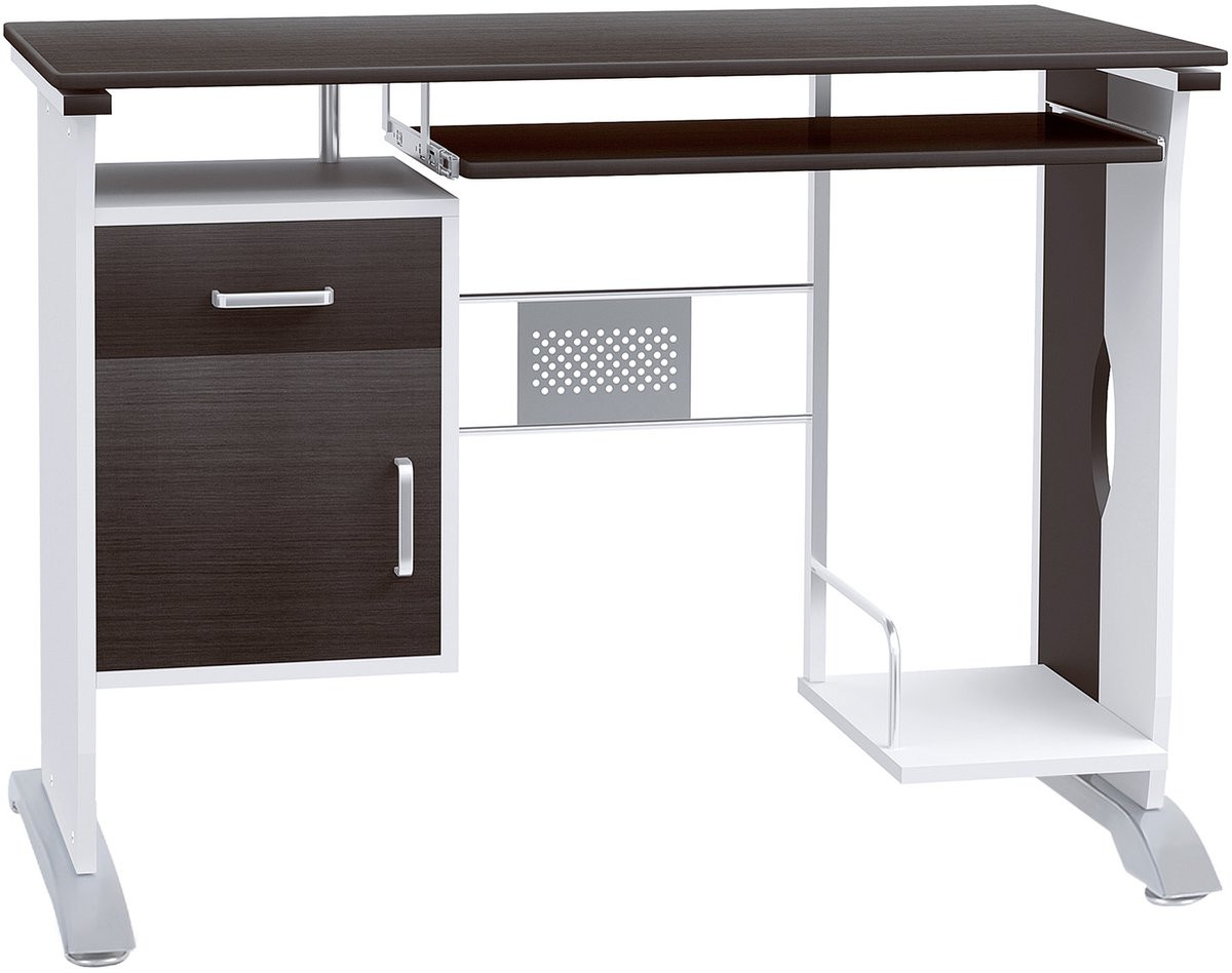 HOMCOM computerbureau met uitbreidbare MDF-panelen, Zwart walnoot/Wit/Zilver, B: 100 cm, D: 52 cm, H: 75 cm